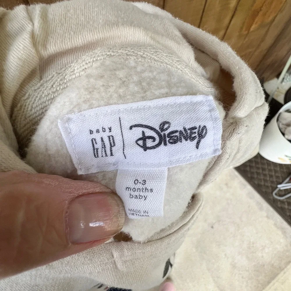 Baby Gap Disney Mickey Mouse Ears Hooded Romper Cream Fleece 0-3 Months